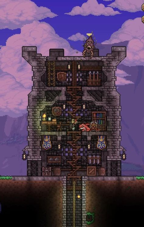 Terraria Blacksmith, Terraria Wizard Tower, Terraria Castle Ideas, Terraria Trophy Room, Castle Terraria, Terraria Tower, Terraria Castle, Terraria Houses, Terrarium Base