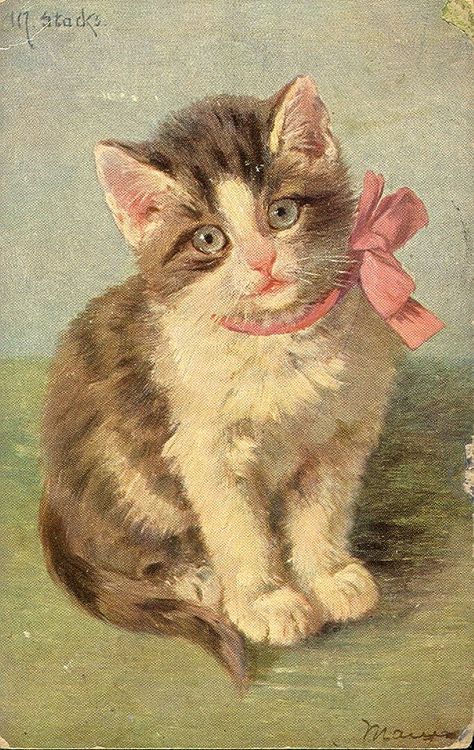 Kittens Vintage, Cat Art Illustration, Image Chat, Art Et Illustration, Cats Illustration, Old Paintings, Arte Animal, Cat Painting, Vintage Cat