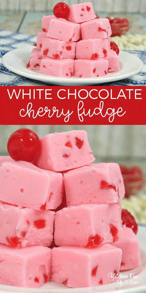 Chocolate Cherry Fudge, Cherries Recipes, Cherry Fudge, Marshmallow Fudge Recipe, Valentines Desserts, White Chocolate Cherry, Homemade Fudge Recipes, Christmas Fudge, Cake Mixes