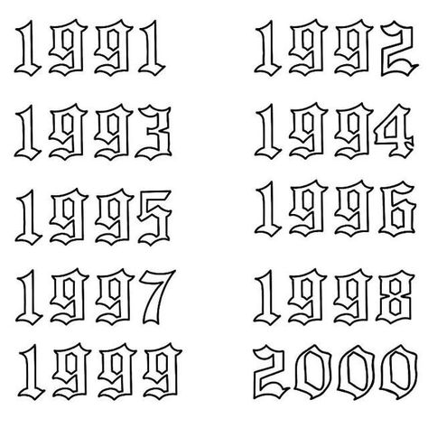 Old English Numbers Tattoo Outline, Est 1993 Tattoo Ideas, Old Numbers Font, Est 1999 Tattoo, Calligraphy Numbers Fonts, 1992 Tattoo, 1993 Tattoo, Tattoo Number Fonts, Tattoo Font Styles