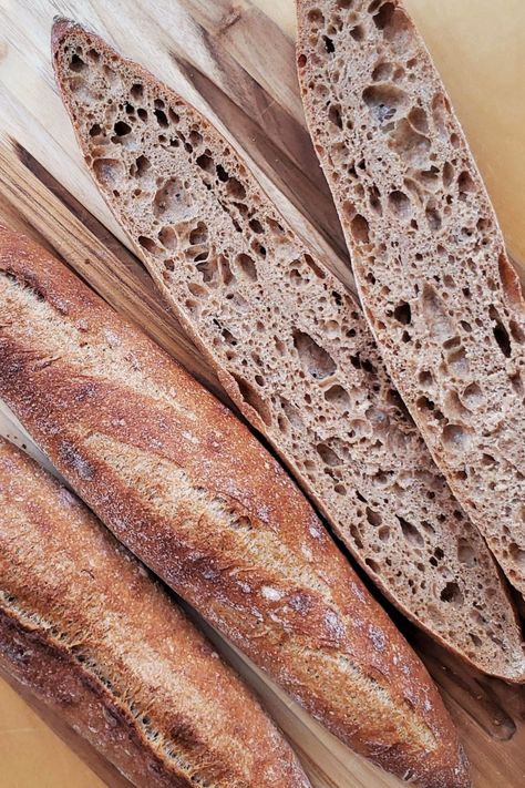 Sourdough Baguette Recipe, Whole Grain Sourdough, Sourdough Baguettes, Sourdough Baguette, Baguette Recipe, Glass Mixing Bowls, Pizza Peel, Hot Stones, Multigrain