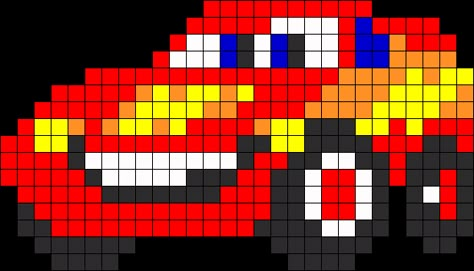 Lightning Mcqueen Perler Bead Pattern | Bead Sprites | Characters Fuse Bead Patterns Fuse Bead Patterns, Motifs Perler, Pixel Crochet, Kandi Patterns, Childrens Quilts, Bead Sprite, Graph Design, Disney Cross Stitch, Diy Bookmarks