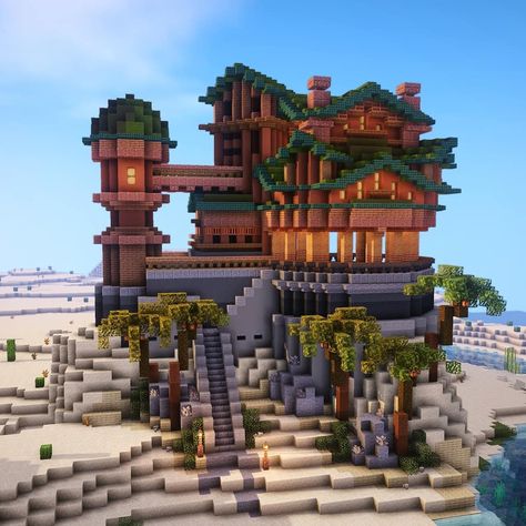 3,822 Likes, 23 Comments - PearlescentMoon (@pearlescentmoo) on Instagram: “Beach Temple: Day 5⃣8⃣ of my #Minecraft #ABuildADay challenge is a beach temple (of sorts)! 🌴…” Pearlescentmoon Builds, Minecraft Building Guide, Minecraft Houses Survival, Rumah Minecraft Sederhana, Minecraft Mansion, Minecraft Interior Design, Bangunan Minecraft, Minecraft Cottage, Cool Minecraft Houses