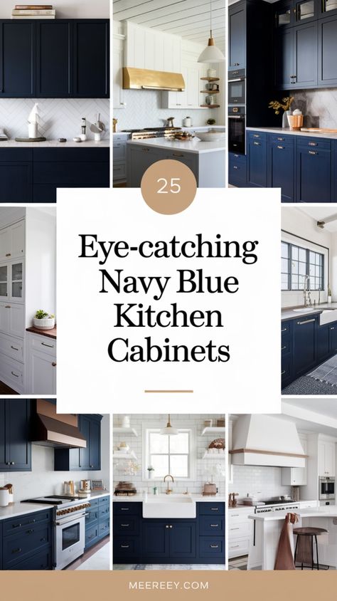 Discover the best Blue Navy Kitchen Ideas in 25 Eye-Catching Navy Blue Kitchen Cabinets for a Modern Makeover! Whether you love Painted Navy Kitchen Cabinets or Dark Blue Painted Kitchen Cabinets, these styles are stunning. Blue Painted Kitchen Cabinets, Navy Kitchen Ideas, Navy Kitchen Cabinets, Navy Blue Kitchen Cabinets, Navy Blue Kitchen, Painted Kitchen Cabinets, Navy Kitchen, Blue Kitchen Cabinets, Painted Kitchen