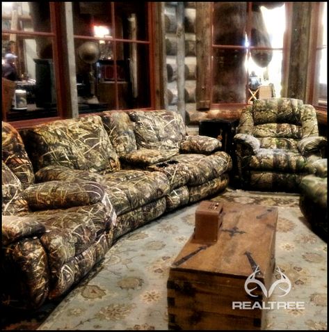 Realtree Camo Couch - it's perfect for mancave.   #realtreecamo #camocouch Camo Living Rooms, Camo Furniture, Camo Home Decor, Camo Life, Camo Stuff, Home Bar Accessories, Cave Home, Man Cave Home Bar, Man Cave Ideas