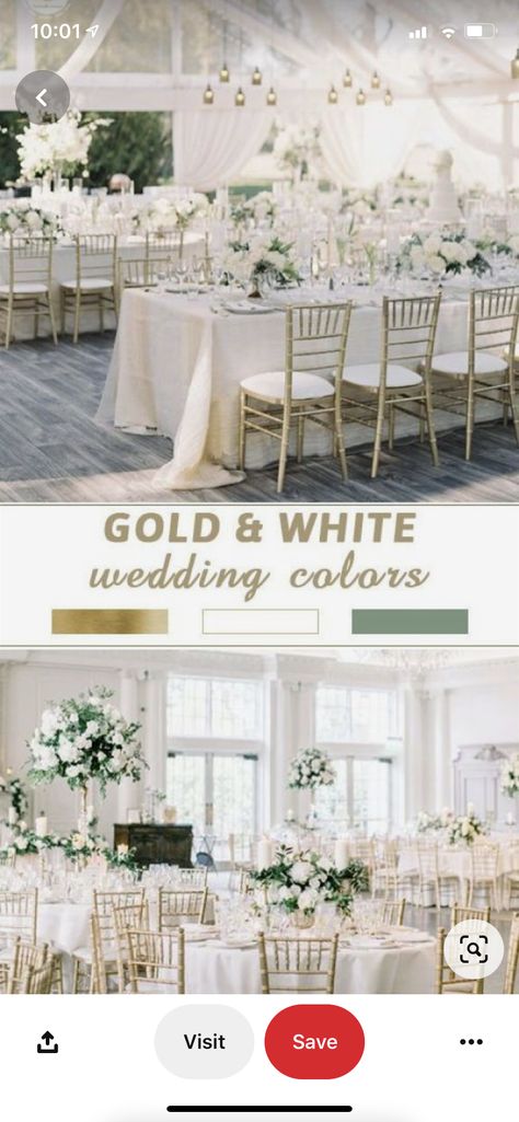 Green White And Gold Outdoor Wedding, Green And White Colour Scheme, White And Gold Wedding Themes Simple, Wedding Color Gold And White, Elegant Wedding Schemes, Gold Sage White Wedding, White And Gold Color Palette Wedding, Green Gold Ivory Wedding Color Schemes, Simple Elegant Wedding Theme Color Schemes