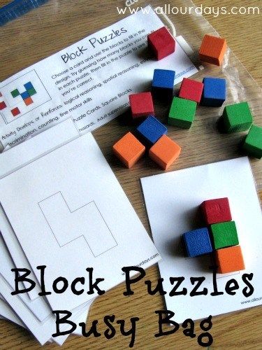 block-puzzles-busy-bag Quiet Time Boxes, Blocks Center, Quiet Boxes, Toddler Entertainment, Busy Bag Ideas, Quiet Time Activities, Nursery Activities, Busy Boxes, Quiet Activities