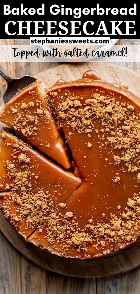 Gingersnap Crust Cheesecake, New Years Cheesecake, Gingerbread Cheesecake Recipes, Ginger Snap Crust Cheesecake, Christmas Cheesecakes Ideas, Ginger Bread Cheesecake, Festive Cheesecake, Winter Cheesecake, Ginger Cheesecake Recipe