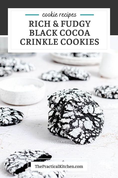 Black Cocoa Crinkle Cookies, Black Cocoa Cookies, Black Cocoa Powder Recipes, Photography Cookies, Black Cocoa Powder, Cocoa Powder Recipes, Black Cocoa, Flavored Olive Oil, Cookies Soft