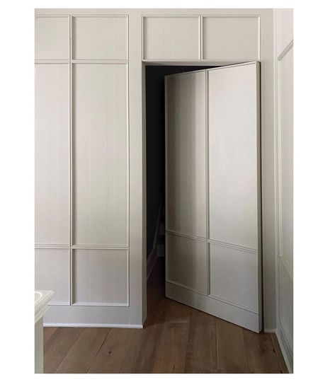 Hidden Door Wall, Door For Hallway, Panelling Inspiration, Trim Around Doors, Jib Door, Door Remodel, Hidden Doors In Walls, Secret Doors, Plank Door