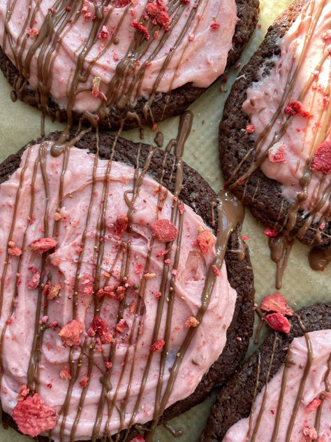 Double Chocolate Cookies with Strawberry Frosting - The Zett Strawberry Powder, Strawberry Frosting, Double Chocolate Cookies, Cream Cheese Eggs, Freeze Dried Strawberries, Dried Strawberries, Food Categories, Double Chocolate, Easy Vegetarian