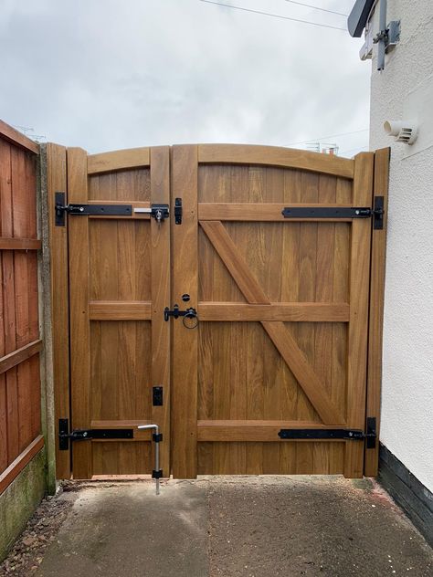 Image Gallery of Gate Work | Village Gates Wooden Side Gates Entrance, Double Fence Gates Wooden, Gate Within A Gate, 6ft Gate Ideas, Backyard Double Gate, Diy Wooden Garden Gate, Gate Attached To House, Double Door Fence Gate Ideas, Wide Gate Ideas