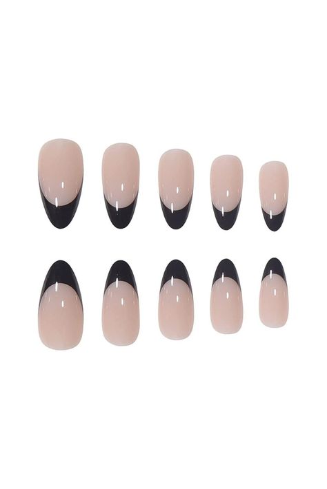 RikView Black French Tips Nails Almond Press on Nails Medium Fake Nails Black Glossy Nails 24 PCS/Set Acrylic Nails Nude, French Tip Design, Black French Tips, Fake Nails With Glue, Black French, Nails Almond, Tie Design, Butterfly Nail, Stick On Nails