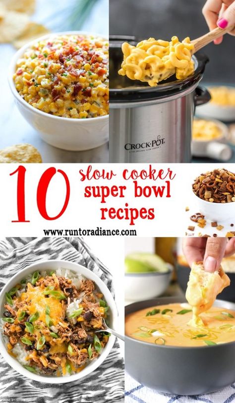 These 10 super bowl recipes look amazing...and bonus- they can all be made with slow cookers! i've been looking for slow cooker super bowl recipes - jackpot! Super Bowl Crockpot, Slow Cooker Super Bowl Recipes, Super Bowl Food Crockpot, Healthy Super Bowl Recipes, Appetizers Crockpot, Superbowl Party Food Easy, Superbowl Snack, Superbowl Foods, Super Bowl Food Easy