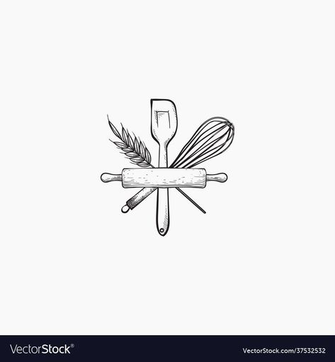 Baking Themed Tattoos, Baking Tattoos For Women, Baking Tattoo Ideas Unique, Bakery Art Illustration, Baking Symbols, Sourdough Tattoo, Cake Decorator Tattoo, Rolling Pin Tattoo, Kitchen Tattoo Ideas