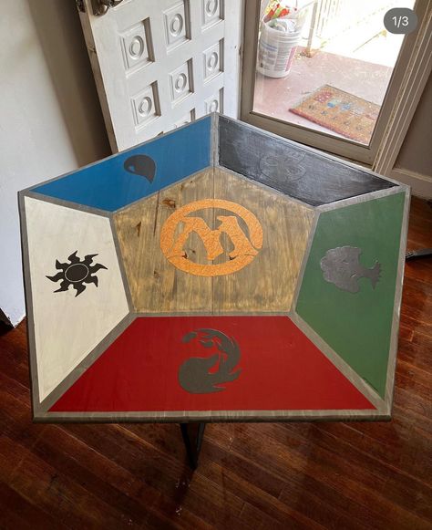 Brother needed another table for more players…it also spins 😆 Diy Magic The Gathering Play Mat, Magic The Gathering Table, Tv Tray Makeover, Geeky Decor, Gathering Table, Tv Trays, Play Table, Play Mat, Magic The Gathering