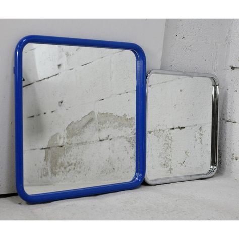 Pair of tubular steel mirrors. France, Circa 1970.  Small stripes/chrome stings (very discreet). In good condition  1 blue mirror (60 cms x 60 cms), 1 chrome mirror. (50 cms x 50 cms)  Design "Space Age" Space Age Interior, Frosted Mirror, Cms Design, Aged Mirror, Bamboo Mirror, Fireplace Mirror, Chrome Mirror, Steel Bathroom, Blue Mirror