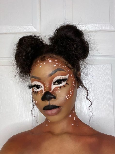 Easy Fantasy Makeup, Doe Makeup Halloween, Halloween Face Makeup For Women, Animal Costumes Women Diy, Fun Halloween Makeup Looks, Deer Face Makeup, Makeup Halloween Ideas Creative, Animal Halloween Makeup, Cow Makeup Look