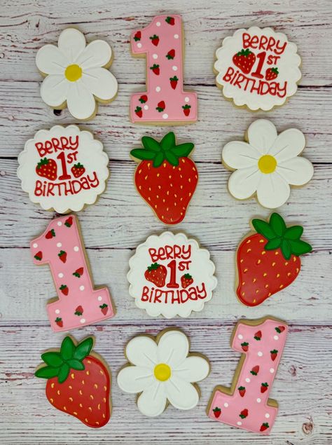 This Cookies item is sold by ClawsonCookies. Ships from Lake Orion, MI. Listed on Aug 31, 2024 My Berry First Birthday Cookies, Strawberry Birthday Activities, Berry Sweet 1st Birthday Food, Strawberry Second Birthday, Berry 1st Birthday Cookies, Berry First Birthday Treats, Berry First Birthday Food, Berry Sweet One First Birthday, Strawberry 1st Birthday Party Theme