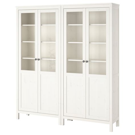 HEMNES Storage combination w/glass doors - white stain - IKEA Ikea Hemnes Bookcase, Vitrine Ikea, Hemnes Bookcase, Ikea Bookcase, Bookcase With Glass Doors, Ikea Hemnes, White Bookcase, Glass Cabinet Doors, White Doors