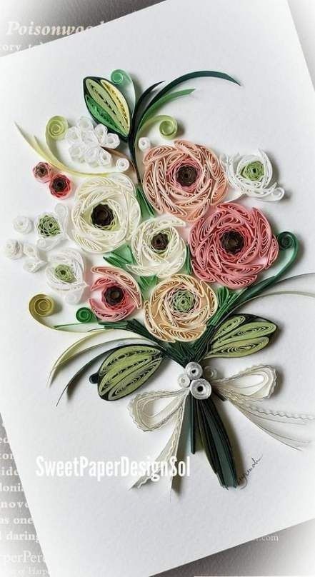 Basic Quilling, Flower Bouquet Card, Quilling Flower Designs, Bouquet Card, Paper Quilling For Beginners, Paper Quilling Flowers, Paper Quilling Cards, Origami And Quilling, Quilling Work