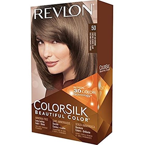 Revlon ColorSilk Hair Color, 50 Light Ash Brown 1 ea (Pack of 12) -- Read more reviews of the product by visiting the link on the image. (This is an affiliate link and I receive a commission for the sales) #HairColoringProducts Revlon Hair Color, Fat Face Haircuts, Hairstyles For Fat Faces, Revlon Colorsilk, Revlon Color, Light Ash Brown, Fine Curly Hair, Ash Brown Hair, Ginger Hair Color