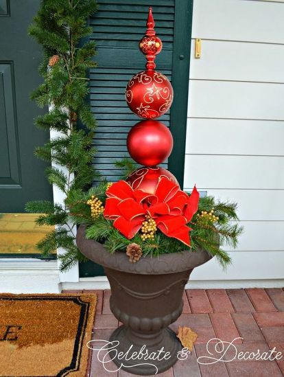 Check out this beautiful Christmas decor idea for your front porch, front door or deck. This diy outdoor Christmas decoration on a budget is quick and easy and our vote for best christmas decoration idea for 2021. #christmastopiary #dollarstoreornaments Christmas Ornament Topiary, Ornament Topiary, Dry Floral Foam, Christmas Topiary, Christmas Outdoors, Christmas Outdoor Decor, Decor Makeover, Diy Christmas Ornaments Easy, Diy Christmas Ornament