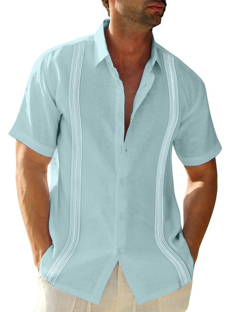 PRICES MAY VARY. Premium Fabric: Crafted from cotton and linen, a high-quality, breathable fabric that is gentle and soft on the skin, our JEKAOYI men's button-down shirts offer unparalleled comfort for all-day wear. Cuban Guayabera Design: Featuring a unique contrasting guayabera lace design inspired by the classic cuban style, these shirts add a touch of sophistication to any outfit. Versatile Style: These shirts are designed for versatility, allowing you to create a variety of stylish outfits Mens Fall Outfits, Beach Tops Summer, Cuban Shirts, Guayabera Shirt, Shirt Linen, Fall Outfits Men, Mens Linen, Beach Shirt, Shirt Button