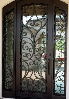 nfn-homes metal doors with sidelights Wrought Iron Designs, Entry Door With Sidelights, Wrought Iron Front Door, Porte In Ferro, Iron Front Door, Iron Entry Doors, Metal Doors Design, Iron Door Design, Entrance Door Design