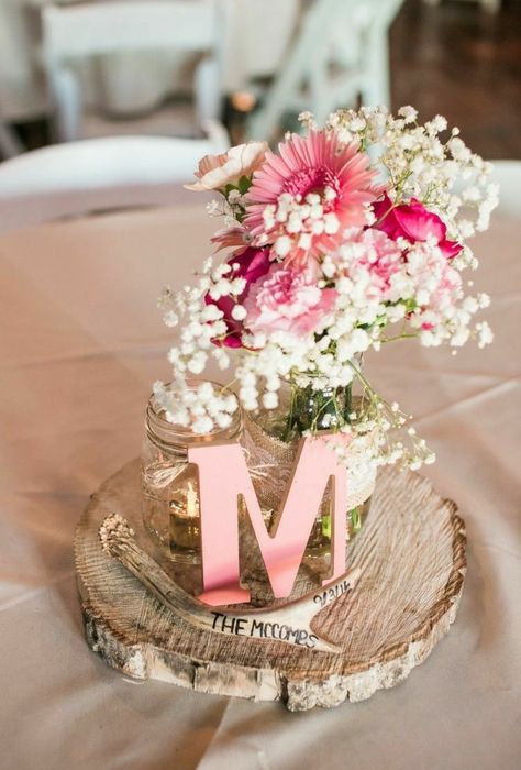 Wedding Centerpieces Mason Jars, Rustic Wedding Decorations, The Letter M, Country Barn Weddings, Wedding Decorations On A Budget, Rustic Centerpieces, Rustic Wedding Centerpieces, Outdoor Wedding Reception, Letter M