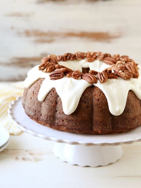 Cheesecake-Swirled Carrot Bundt Cake Carrot Bundt Cake Recipe, Hummingbird Bundt Cake, Carrot Bundt Cake, Vegan Carrot Cake Recipe, Cream Cheese Swirl, Vegan Cream Cheese Frosting, Ice Cream Pudding, Spring Baking, Bundt Cake Recipe