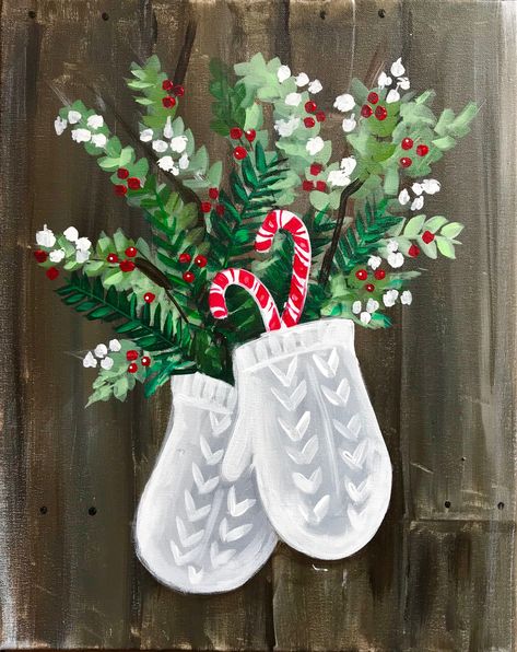 Small Christmas Acrylic Paintings, Christmas Flower Painting Acrylic, Christmas Diy Painting Ideas, Christmas Wreath Painting On Canvas, Christmas Paintings On Canvas Ideas, Acrylic Christmas Paintings On Canvas, Christmas Painting Step By Step, Easy Diy Christmas Paintings, Winter Paint Night Ideas