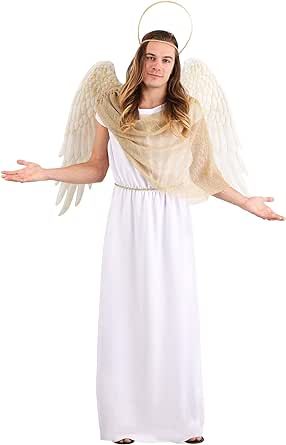 Heavenly Angel Costume for Men - Elegant Robe, Wings with Hidden Straps and Printed Feathers, Complete with Halo Angel Costume For Men, Mens Angel Costume, Golden Belt, Angel Halo, Cord Belt, Costume For Men, Halo Top, Art Outfits, Celebrity Halloween Costumes