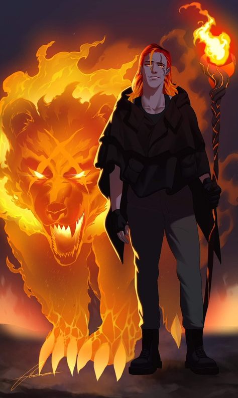 Fire Druid Dnd, Wildfire Spirit Dnd, Wildfire Druid Character Art, Fire Genasi Blacksmith, Dnd Wildfire Druid, Pyromancer Character Design, Fire Genasi Druid, Circle Of Wildfire Druid, Fire Elemental Male