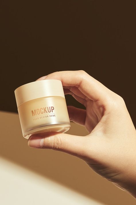 Hand holding beige cream pot mockup | premium image by rawpixel.com / Chanikarn Thongsupa Jar Mockup, Hand Images, Skin Care Product, Product Mockup, Beauty Products Photography, Photography Styling, Aesthetic Things, Idea Board, Hand Holding