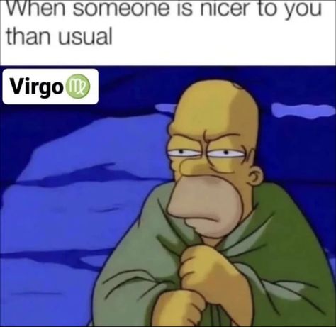 Virgos be like, "What's the catch?" #simpsons #overthinking #virgomemes #earthsign #Virgo #candles #fire #virgozodiac #horoscope #astrology #funny #memes #zodiac #energy #healing Virgo Memes Funny, Funny Virgo Quotes Hilarious, Virgo Jokes, Zodiac Descriptions, Virgo Boyfriend, Virgo Funny, Virgo Core, Virgo Pictures, Astrology Funny