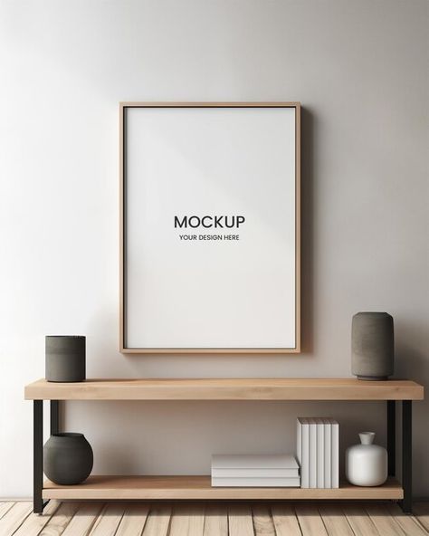 PSD wooden photo frame mockup in minimal... | Premium Psd #Freepik #psd Mockup Frame Wall, Mock Up Poster, Empty Frame, Minimal Living Room, Postcard Mockup, Empty Frames, Frame Poster, Minimal Living, Living Room Interior Design