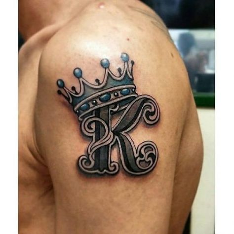 Forever in Ink: 25 Name Tattoo Ideas for Men K Crown Tattoo, K Tattoo Letter With Crown, King Crown Tattoo Design For Men, K With Crown Tattoo, 5 Point Crown Tattoo, King Tattoo Men, Alphabet Crown, Name With Crown Tattoo, Letter K Tattoo