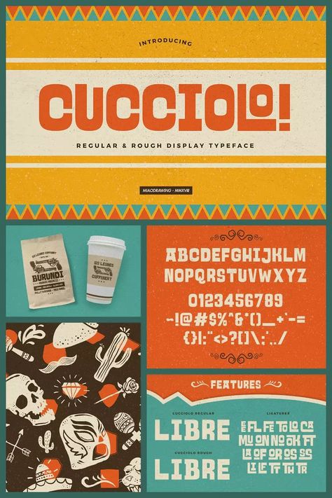 Cucciolo Font - MasterBundles Collage. Mexican Restaurant Graphic Design, Mexican Website Design, Mexican Typeface, Mexican Restaurant Website Design, Mexican Logo Design Ideas, Mexican Branding Design, Mexican Restaurant Logo Design, Latin Graphic Design, Hispanic Graphic Design