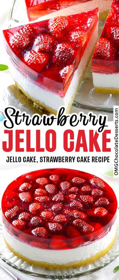 Strawberry Jello Cheesecake Recipe, Strawberry Jello Cake Recipe, Jello Cake Ideas, Strawberry Jello Cheesecake, Jello Cake Recipe, Jello Cakes, Strawberry Jello Cake, Jello Cake Recipes, Desserts Strawberry