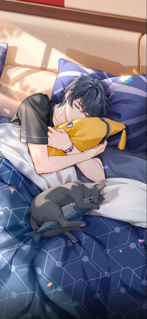 They're both hugging their pillows omg 😭 Playing Video Games Drawing Reference, Lucy Blueroses, Sleep Hug, Pillow Drawing, Anime Hug, Sleeping Boy, Hug Pillow, Asian Boy, Boy Illustration