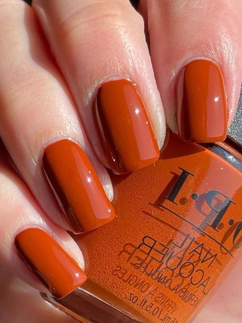 Fall Nails 2022 Burnt Orange, October Nails Aesthetic, Orang Nail Design, Good Fall Nail Colors, Brown Orange Nails Design, Ginger Nail Color, Dark Orange Dip Nails, Orange Nails October, Dark Orange Short Nails