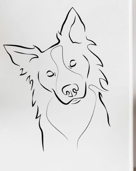 Border Collie Outline Drawing, Dog Face Outline Drawing, Simple Border Collie Drawing, Border Collie Dog Drawing, Dog Drawing Border Collie, How To Draw A Border Collie, Draw Border Collie, Border Collie Line Tattoo, Border Collie Art Drawing