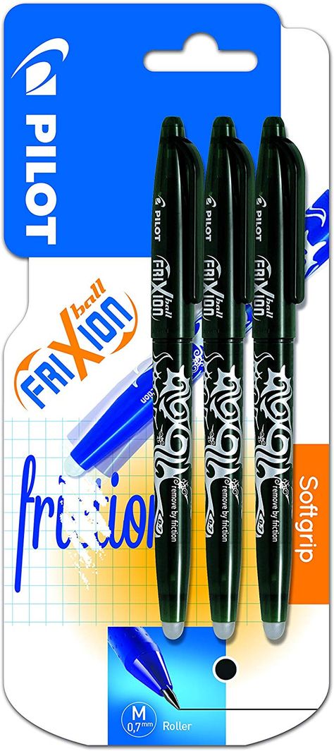 Pilot Frixion Erasable Rollerball Pen 0.7 mm Tip - Black, Pack of 3: Amazon.co.uk: Office Products Pilot Frixion Pens, Parker Jotter, Frixion Pens, Pilot Frixion, Diamond Pen, Office Branding, Blister Pack, Pointed Pen, Pen Refills