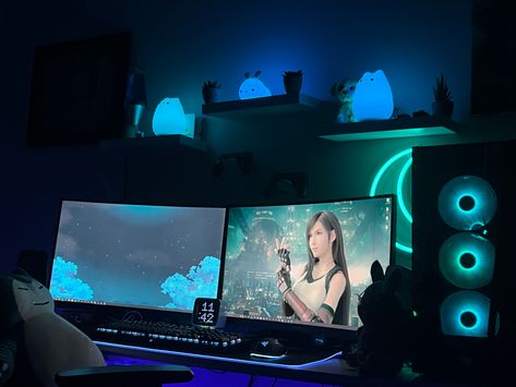 Gaming, Videogames, Video Games, Gamer, GirlGamer, Girl, Blue, Blue aesthetic, Final Fantasy, Rtx3060ti, Gpu, Cpu, Gamers, Kawaii, Pretty, Pc, Pc Gaming, Computer, Computer Gaming, Pokémon, Snorlax, Gamibg Set Up, Pc Set Up, Set Up, GirlGamers, Divoom, Aesthetic Gaming Setup, Aesthetic Gaming, Gaming Setups, Game Room Design, Haunted Places, Fantasy Games, Gaming Setup, Blue Aesthetic, Final Fantasy