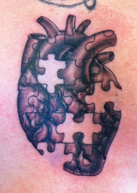 I really like this idea. Puzzle Piece Art Drawing, Drawing Puzzle Pieces, Puzzle Pieces Drawing, Jigsaw Tattoo, Puzzle Tattoo, Puzzle Drawing, Puzzle Piece Tattoo, Anatomical Heart Art, Puzzle Tattoos