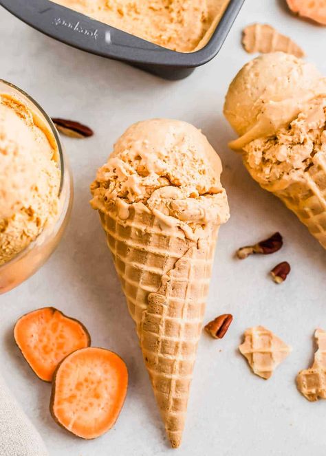 Sweet Potato Ice Cream Recipe, Potatoes Cream Cheese, Sweet Potato Ice Cream, Potato Ice Cream, Ice Cream Sauce, Icebox Desserts, Boiling Sweet Potatoes, Snack Prep, Ice Cream Pies