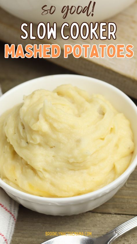 This recipe is a game-changer because it simplifies the process of making mashed potatoes without compromising on flavor or texture. The slow cooking makes the potatoes incredibly tender, and the addition of chicken broth enhances their taste. The warmed cream and cheddar add richness and a velvety finish that will have everyone reaching for seconds. Not to mention, the slow cooker frees up your stovetop space - a real bonus on busy cooking days! Crockpot Cheesy Mashed Potatoes, Cheesy Garlic Mashed Potatoes, Mashed Potatoes From Scratch, Slow Cooker Mashed Potatoes, Potato Recipes Crockpot, Cheddar Recipes, Garlic Mashed Potatoes Recipe, Crockpot Mashed Potatoes, Crockpot Stuffed Peppers