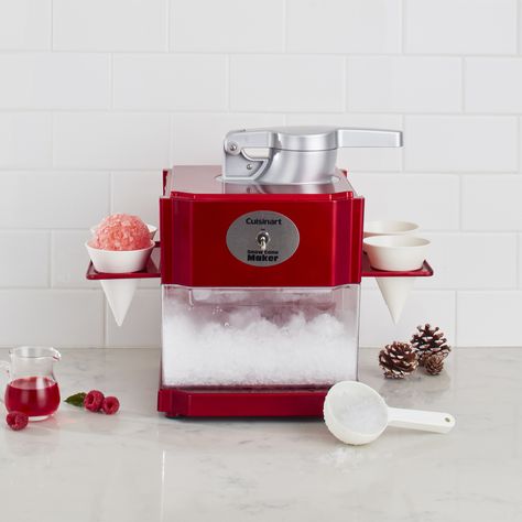 All you need is ice, flavored syrup and a Cuisinart® Snow Cone maker to enjoy fun, icy treats at home, any time! | Cuisinart Snow Cone Maker Stove Top Grill, Snow Cone Maker, Snow Cone Machine, Yogurt Makers, Bread Makers, Frozen Lemonade, Snow Cone, Paper Cones, Flavored Syrup