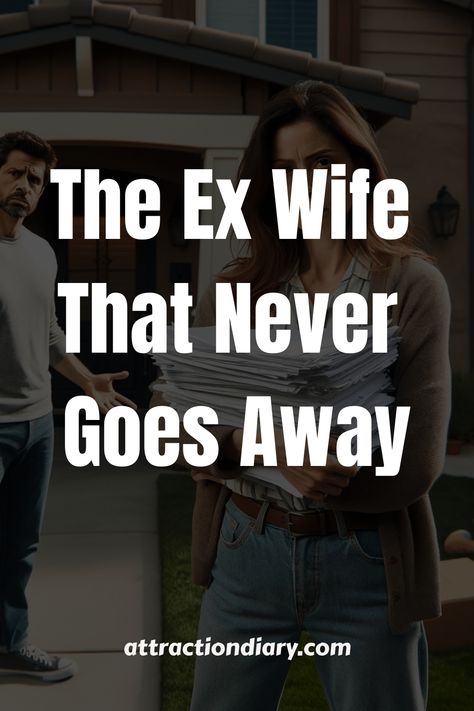 Man and woman standing in front of a house with the caption "The Ex Wife That Never Goes Away" on a promotional banner for AttractionDiary.com. How To Deal With His Crazy Ex Wife, Dealing With Ex Wife, Mistress Quotes Karma, Ex Wife Drama, Ex Wife Quotes, Crazy Ex Quotes, Blended Families Advice, Bitter Ex, Come Back Quotes